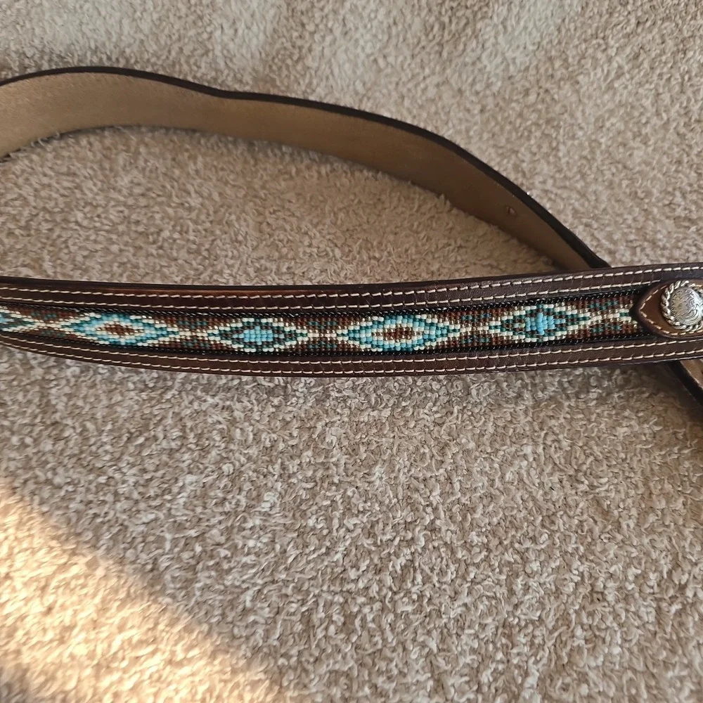 NOCONA Belt Co Unisex Sz 40 Western Beaded Leather Silver Buckle Belt Rodeo